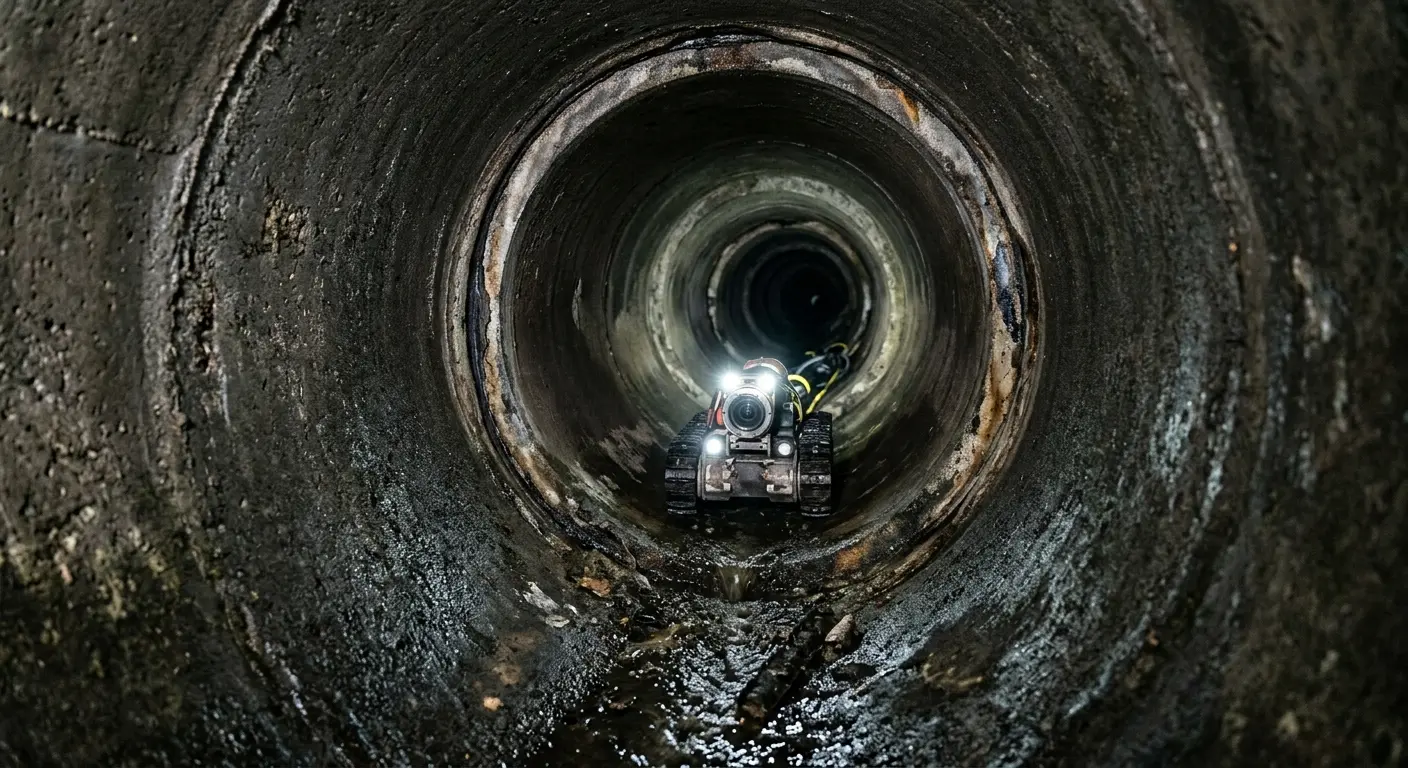 Robotic sewer camera inspecting pipe interior for Sewer Line Repair in Milford